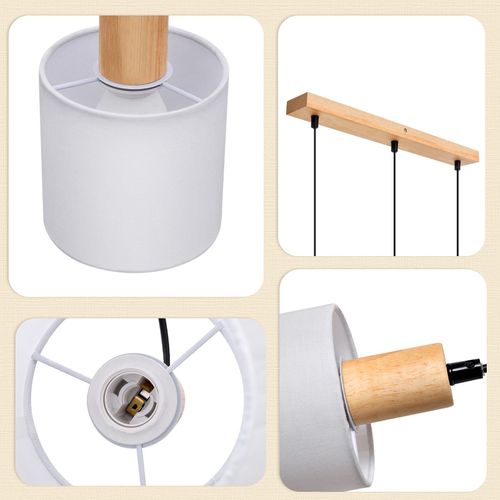 Suspension 3 Lustre Table à Manger Lumière Vintage - Abat-jour en Tissu Blanc