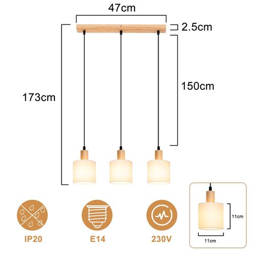 Suspension 3 Lustre Table à Manger Lumière Vintage - Abat-jour en Tissu Blanc