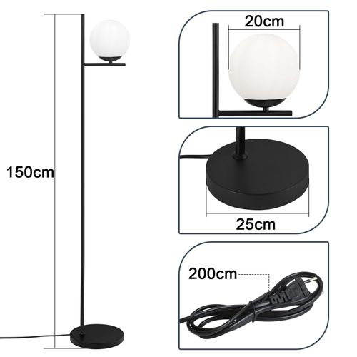 Lampadaire Salon H.150 cm Noir Metal Vintage Lampadaire avec interrupteur au pied pour Couloir