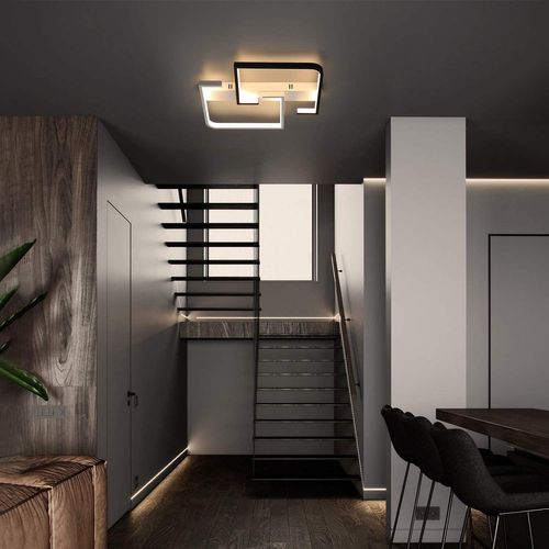 Plafonnier LED Salon Dimmable Avec Télécommande Plafonnier Noir 35w