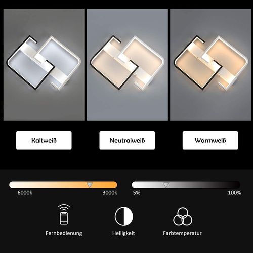 Plafonnier LED Salon Dimmable Avec Télécommande Plafonnier Noir 35w