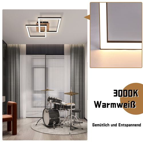 Plafonnier LED Noir Bois 3000k Blanc Chaud Design Moderne 24w