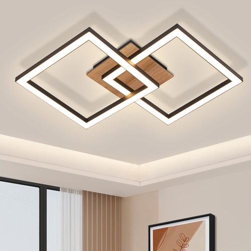 Plafonnier LED Noir Bois 3000k Blanc Chaud Design Moderne 24w