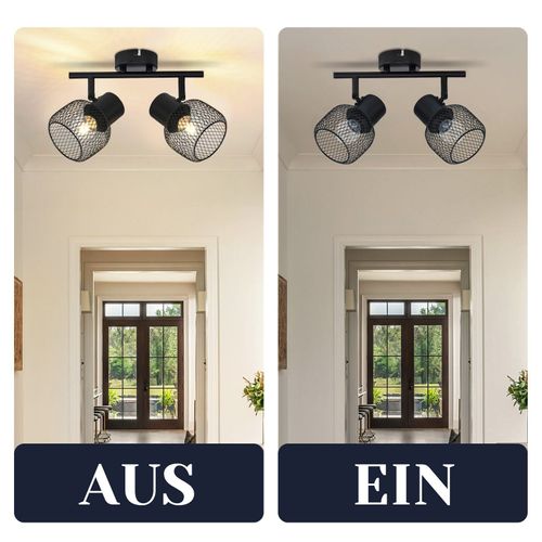 Plafonnier 2 Spots E27 Max. 25w Vintage 2 Ampoules Spot D'intérieur Rotatif à 330°en Métal Noir