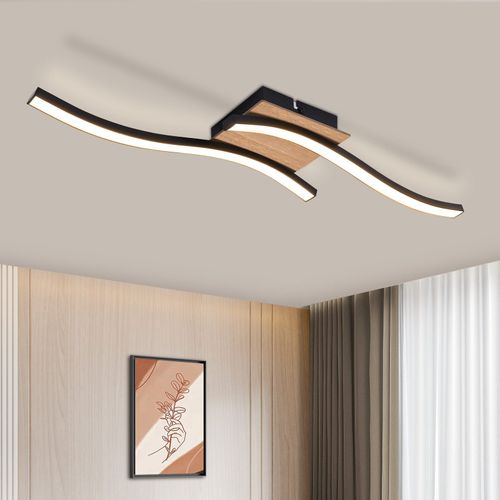 Plafonnier LED 12w Bois 3000k Blanc Chaud Design Moderne Métal Noir