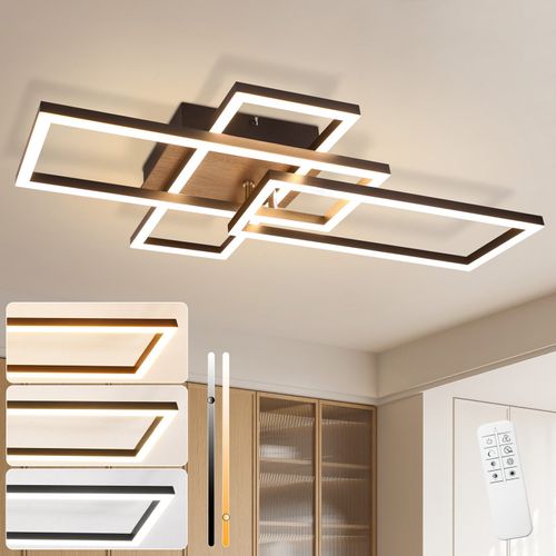 Plafonnier LED Chambre Cadre Noir 102cm Dimmable Avec Télécommande Moderne Intensité Variable