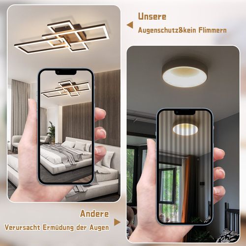 Plafonnier LED 3000k Bois Noir Lampe De Chambre Moderne Design Plafonnier 32w Blanc Chaud