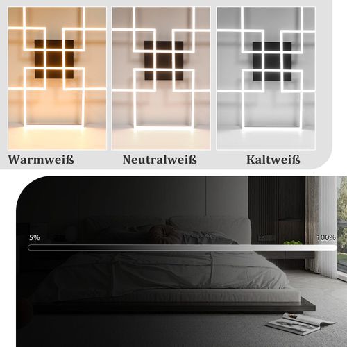 Plafonnier LED Salon 72cm Noir Dimmable Avec Télécommande 48w Design Rectangulaire Moderne