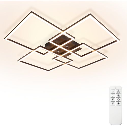 Plafonnier LED Salon 72cm Noir Dimmable Avec Télécommande 48w Design Rectangulaire Moderne