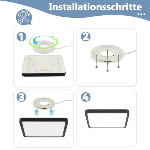 Plafonnier LED Plat 23cm 6500k 18w Carré Chambre Noir LED Intégré En Permanence