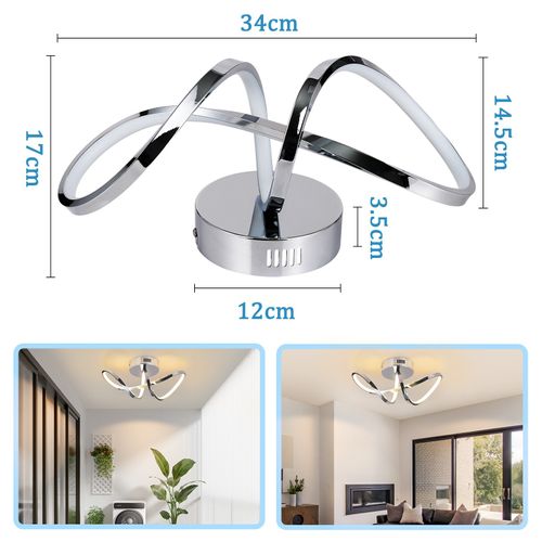 Plafonnier LED Chambre Lampe De Chambre Moderne Design Chromé 12w Intérieur 3000k Blanc Chaud