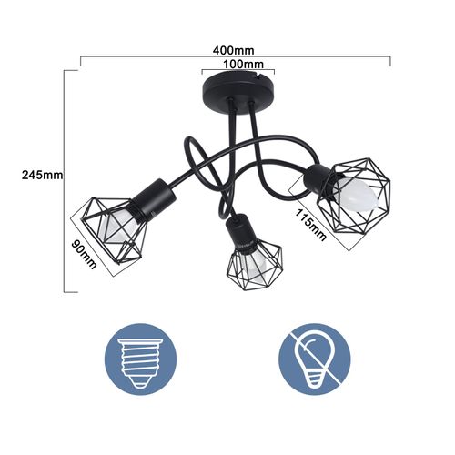 Spot De Plafond LED 3 Ampoules Noir Vintage Orientable 350° Spot Industriel E14
