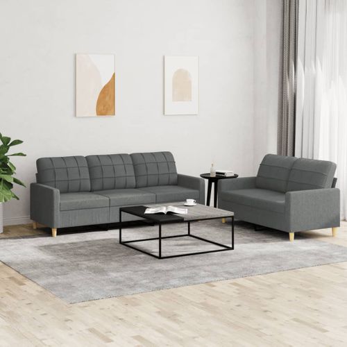 Ensemble De Canapés 2 Pièces Avec Coussins Gris Foncé Tissu