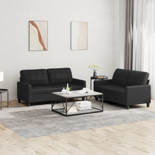 Ensemble De Canapés 2 Pièces Avec Coussins Noir Similicuir