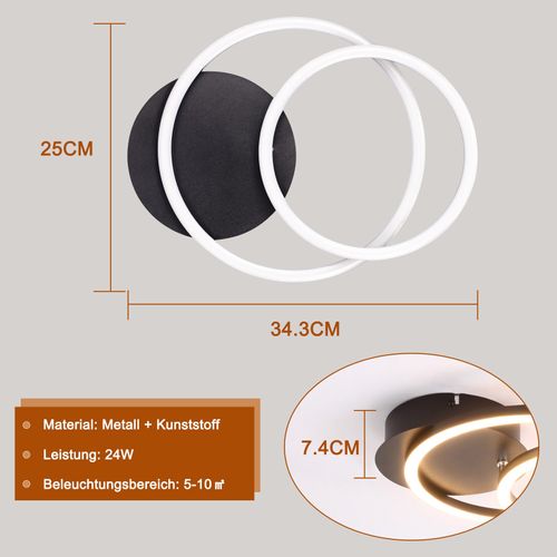 LED Plafonnier Salon 2 Anneaux Moderne Rond Plafonnier 24w 3000k Couloir Hôtel