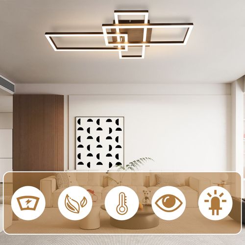 Plafonnier LED Salon 3000k Noir Rectangulaire Rétro Plafonnier Chambre à Coucher