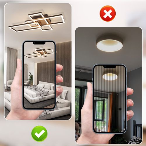 Plafonnier LED Salon 3000k Noir Rectangulaire Rétro Plafonnier Chambre à Coucher