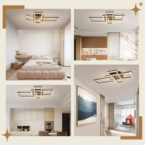 Plafonnier LED Salon 3000k Noir Rectangulaire Rétro Plafonnier Chambre à Coucher