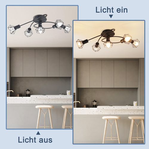 Plafonnier 5 Feux Noir E14 Industriel Spot De Plafond Salon Couloir