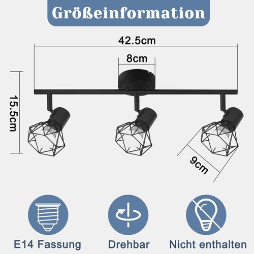 Spot De Plafond 3 Flammes - Noir Rétro Plafonnier 350°