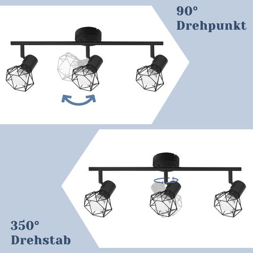Spot De Plafond 3 Flammes - Noir Rétro Plafonnier 350°