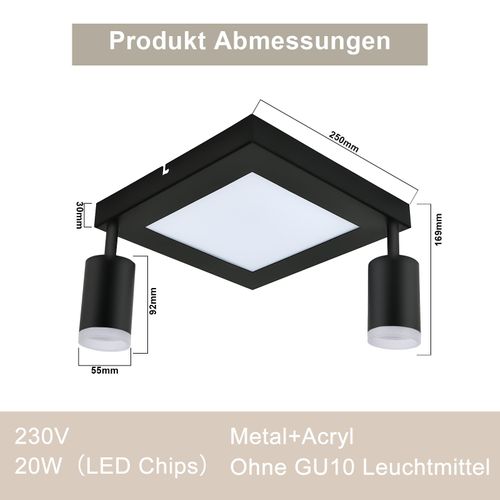 Spot De Plafond 2 Flammes Noir/blanc 3000k Lampe De Chambre Pour Couloir