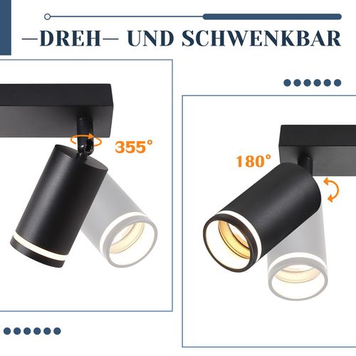 Plafonnier 6 Flammes Noir Gu10 Moderne Orientable 355 ° Couloir