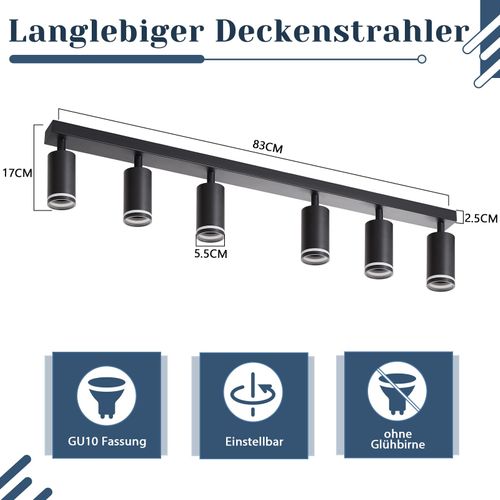 Plafonnier 6 Flammes Noir Gu10 Moderne Orientable 355 ° Couloir