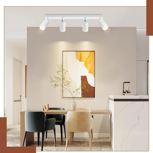 Spot De Plafond 4 Flammes Blanc Lampe De Plafond Métal Gu10 Pour Chambre Couloir