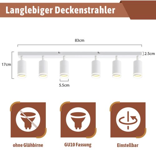 Plafonnier 6 Flammes Blanc Gu10 Moderne Orientable 355 ° Couloir