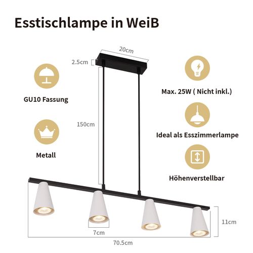 Lampe Suspendue Salle à Manger 4 Flammes Gu10 Moderne Lampe Suspendue Salon Couloir
