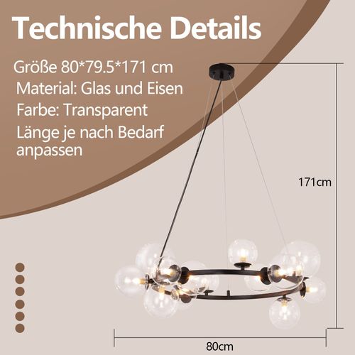 Suspension Salle à Manger 14 Flammes Moderne Lampe à Suspendre G9 Lustre Boule De Verre