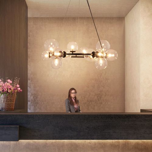 Suspension Salle à Manger 14 Flammes Moderne Lampe à Suspendre G9 Lustre Boule De Verre