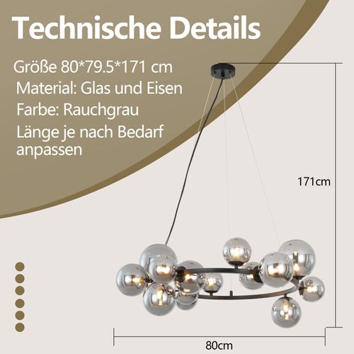 Suspension Salle à Manger 14 Flammes Moderne Lampe à Suspendre G9 Lustre Boule De Verre