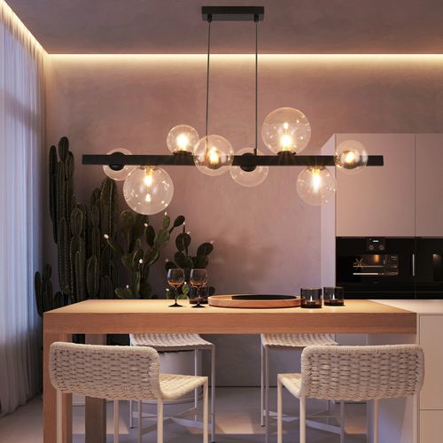 Suspension Salle à 8 Flammes G9 Boule De Verre Rétro 174 Cm Lampe à Suspendre Pour Cuisine