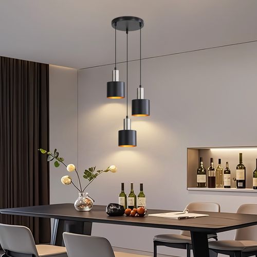 Suspension Salle à Manger 3 Flammes Noir Or Suspendu 170cm Vintage Lampe Industrielle