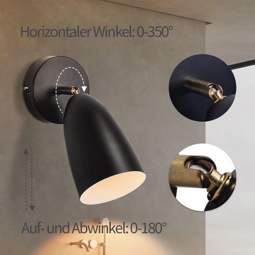 Applique Intérieur Noir/blanc Vintage Spot Mural Réglable Chambre Max.40w