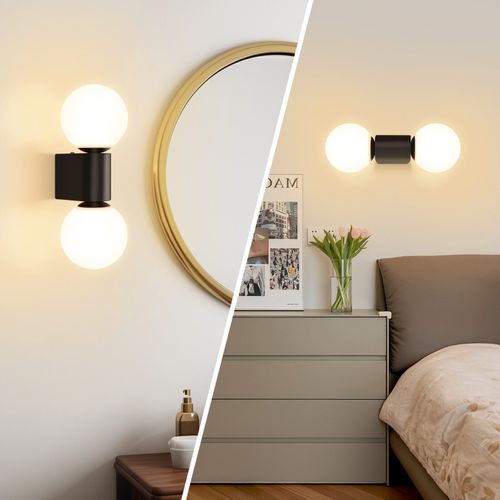 Applique Murale Intérieure Lampe De Couloir Noir-blanc G9 Éclairage Mural Boule De Verre Salon