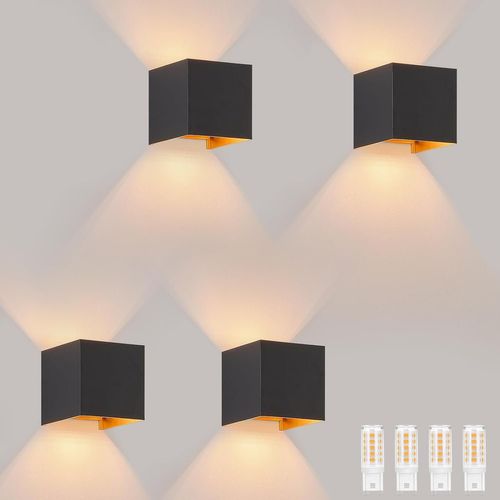 Applique Murale 4er LED Noir Lampe D'extérieur Intérieur Applique Murale G9