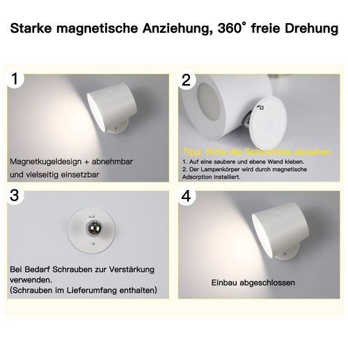 Applique Murale LED 360° Pivotante 3 Niveaux De Luminosité Blanc Pour Salon