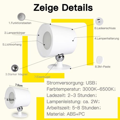 Applique Murale LED 360° Pivotante 3 Niveaux De Luminosité Blanc Pour Salon