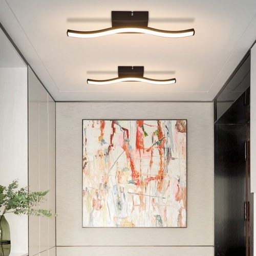 Plafonnier LED Salon Noir Vagues Design Moderne Plafonnier 3000k Couloir Cuisine