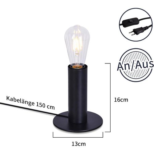 Lampe de bureau Noir E27 Métal Avec Fiche Incl  Interrupteur Max.40w Sans Ampoule
