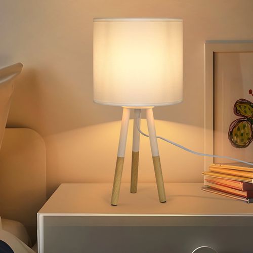 Lampe De Table LED 2x En Bois - Lampe de chevet E27 Chambre