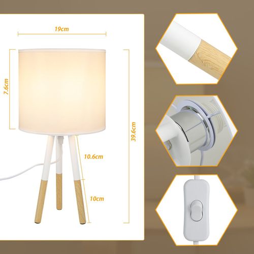 Lampe De Table LED 2x En Bois - Lampe de chevet E27 Chambre