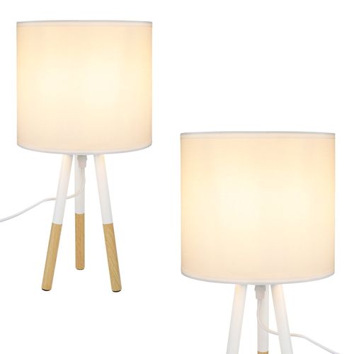 Lampe De Table LED 2x En Bois - Lampe de chevet E27 Chambre
