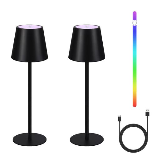 Lampe à Poser LED 2x, Noir, Rgb, USB Rechargeable, Sans Fil, Dimmable, Métal,ip54  Pour Bureau
