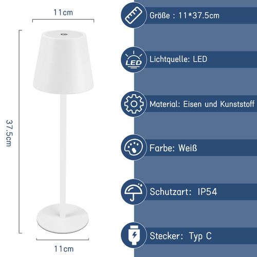 Lampe à Poser LED 2x, Blanc, USB, Sans Fil, Dimmable, Ip54, Métal, Pour Bureau