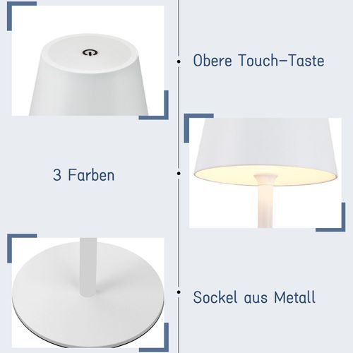 Lampe à Poser LED 2x, Blanc, USB, Sans Fil, Dimmable, Ip54, Métal, Pour Bureau