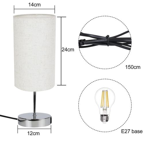Lampe De Table Touch-dimmable Avec Fonction De Recharge USB Et Abat-jour En Tissu